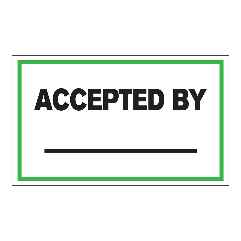 "Accepted By ____" Horizontal Rectangular Paper Write-On Label with Green Border - 3" x 5"