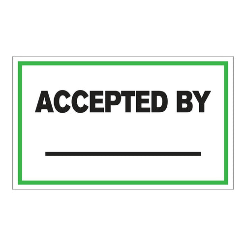 "Accepted By ____" Horizontal Rectangular Paper Write-On Label with Green Border - 3" x 5"