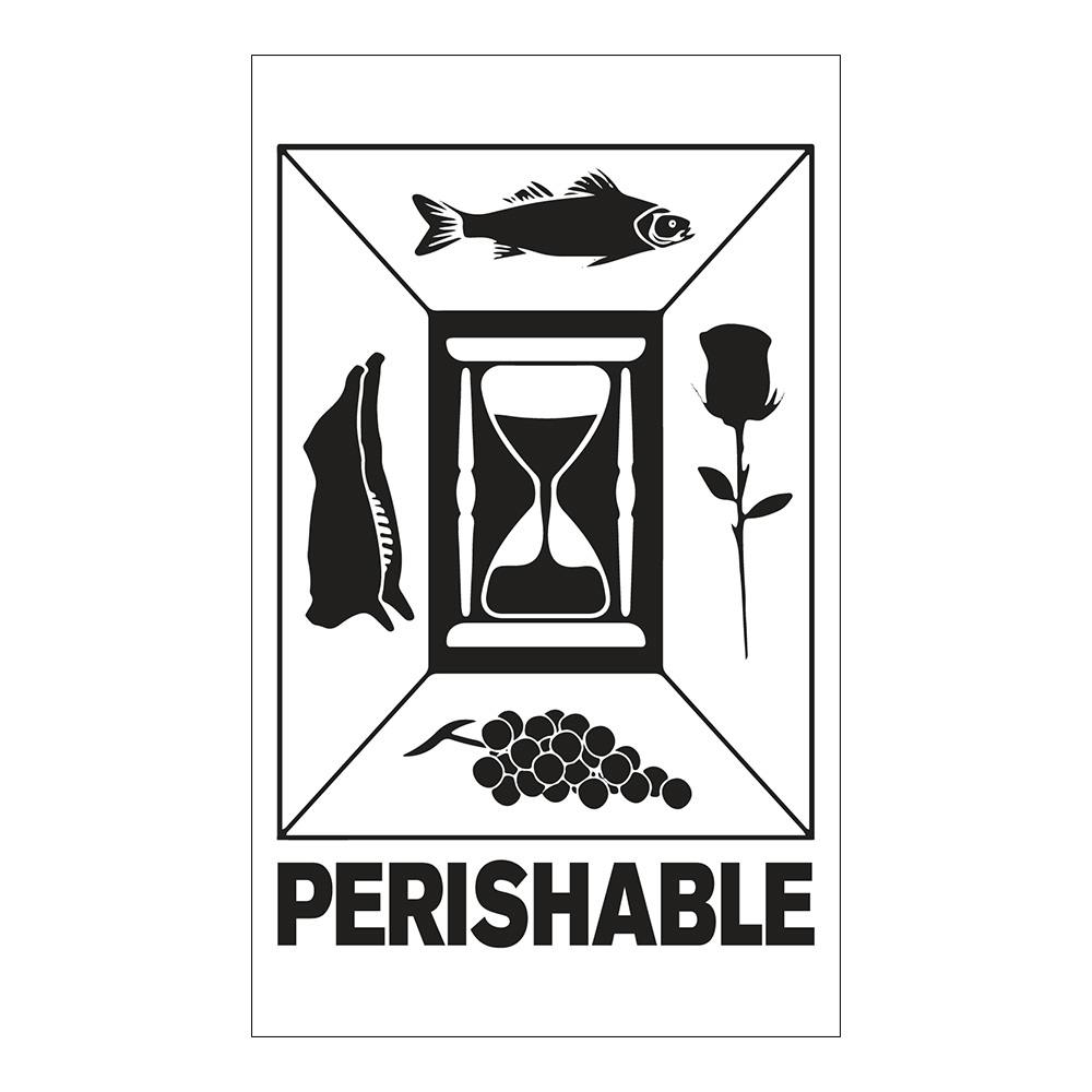 "Perishable" Vertical Rectangular Paper Label with Symbol & Black Font - 3" x 5"