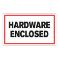 "Hardware Enclosed" Horizontal Rectangular Paper Label with Red Border - 3" x 5"