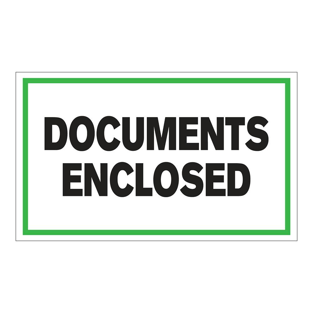 "Documents Enclosed" Horizontal Rectangular Paper Label with Green Border - 3" x 5"