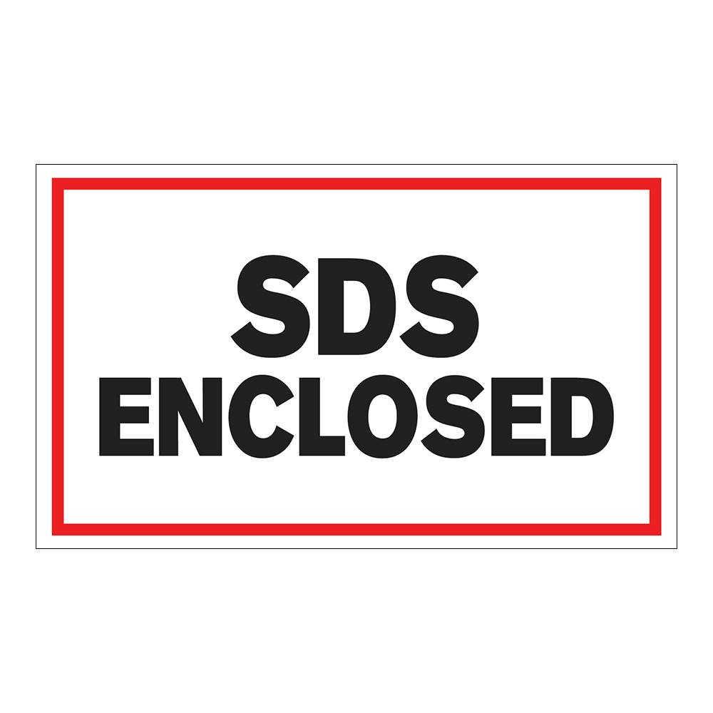 "SDS Enclosed" Horizontal Rectangular Paper Label with Red Border - 3" x 5"