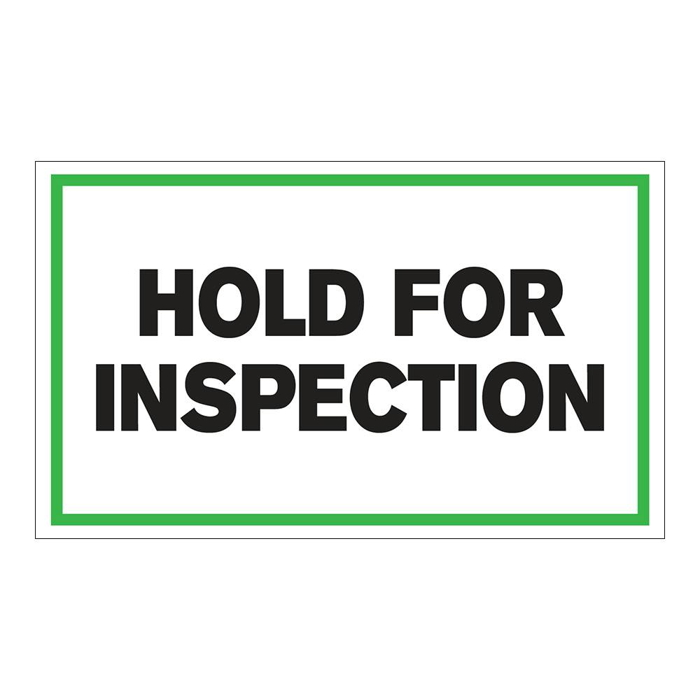 "Hold for Inspection" Horizontal Rectangular Paper Label with Green Border - 3" x 5"