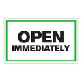 "Open Immediately" Horizontal Rectangular Paper Label with Green Border - 3" x 5"