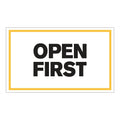 "Open First" Horizontal Rectangular Paper Label with Yellow Border - 3" x 5"
