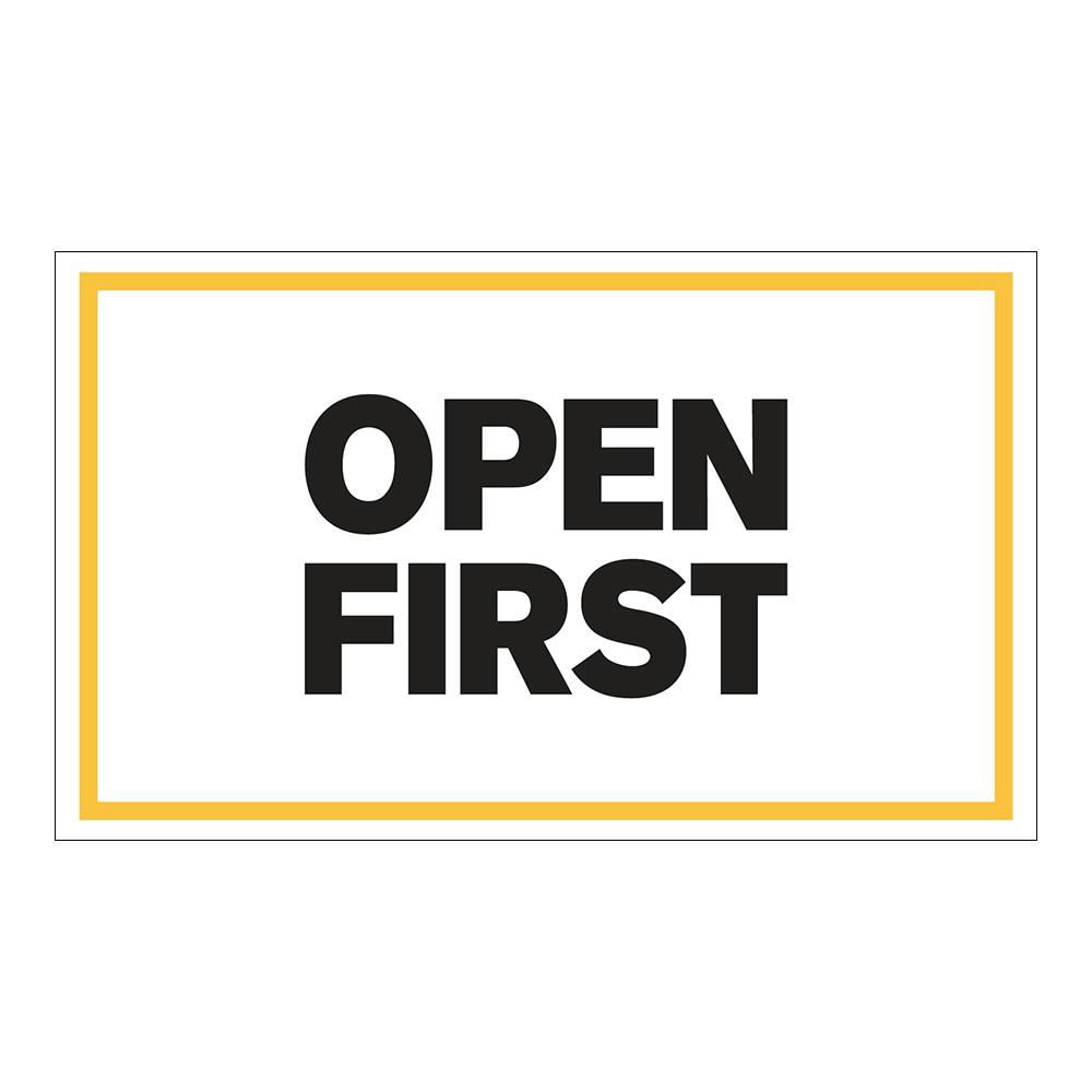"Open First" Horizontal Rectangular Paper Label with Yellow Border - 3" x 5"