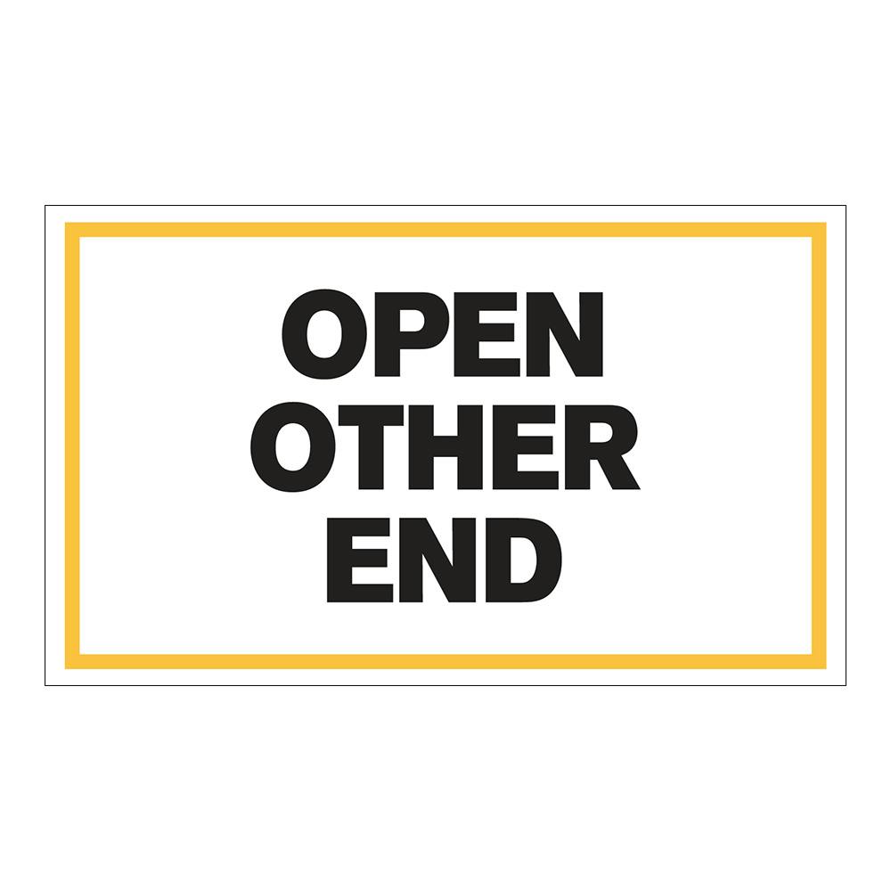 "Open Other End" Horizontal Rectangular Paper Label with Yellow Border - 3" x 5"