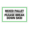 "Mixed Pallet - Please Break Down Skid" Horizontal Rectangular Paper Label with Green Border - 3" x 5"