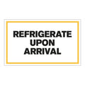 "Refrigerate Upon Arrival" Horizontal Rectangular Paper Label with Yellow Border - 3" x 5"