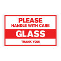 "Glass - Please Handle with Care, Thank You" Horizontal Rectangular Paper Label with Red Border - 3" x 5"