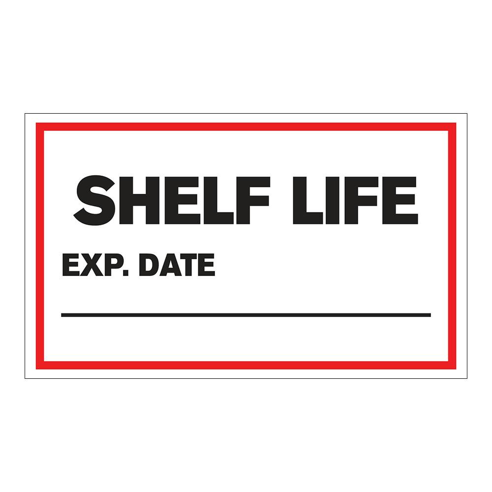 "Shelf Life with Exp. Date ____" Horizontal Rectangular Paper Write-On Label with Red Border - 3" x 5"