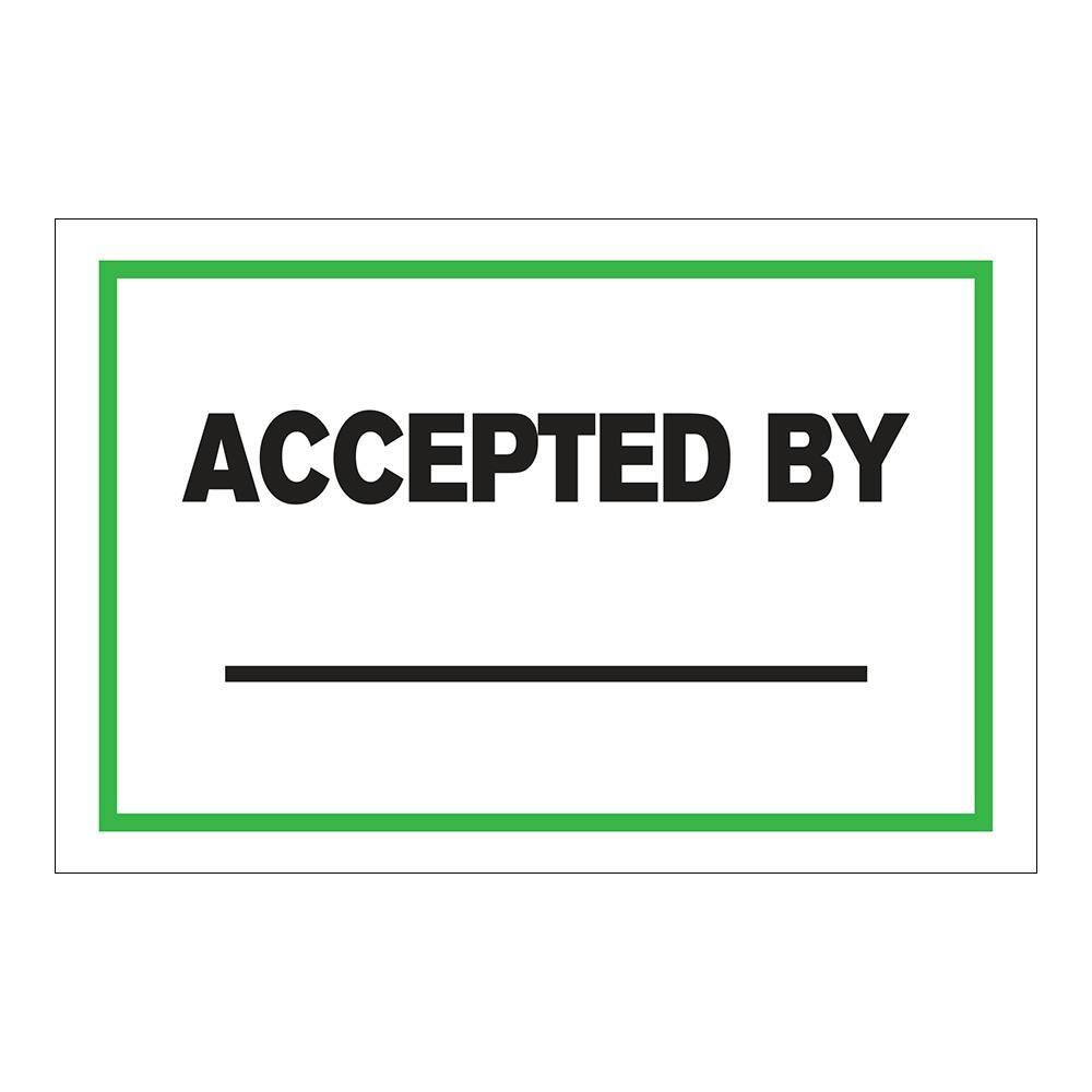 "Accepted By ____" Horizontal Rectangular Paper Write-On Label with Green Border - 4" x 6"