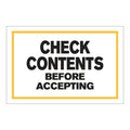 "Check Contents Before Accepting" Horizontal Rectangular Paper Label with Yellow Border - 4" x 6"