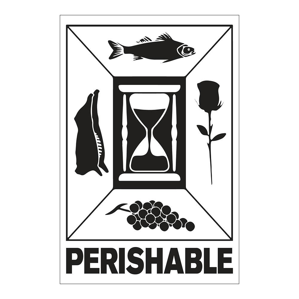 "Perishable" Vertical Rectangular Paper Label with Symbol & Black Font - 4" x 6"