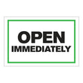 "Open Immediately" Horizontal Rectangular Paper Label with Green Border - 4" x 6"