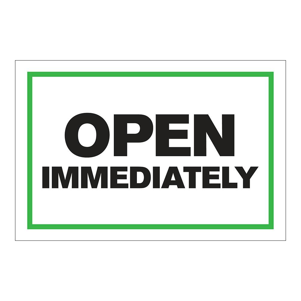 "Open Immediately" Horizontal Rectangular Paper Label with Green Border - 4" x 6"