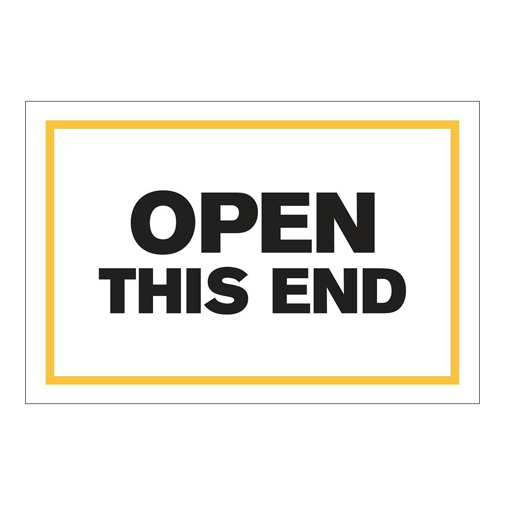 "Open This End" Horizontal Rectangular Paper Label with Yellow Border - 4" x 6"