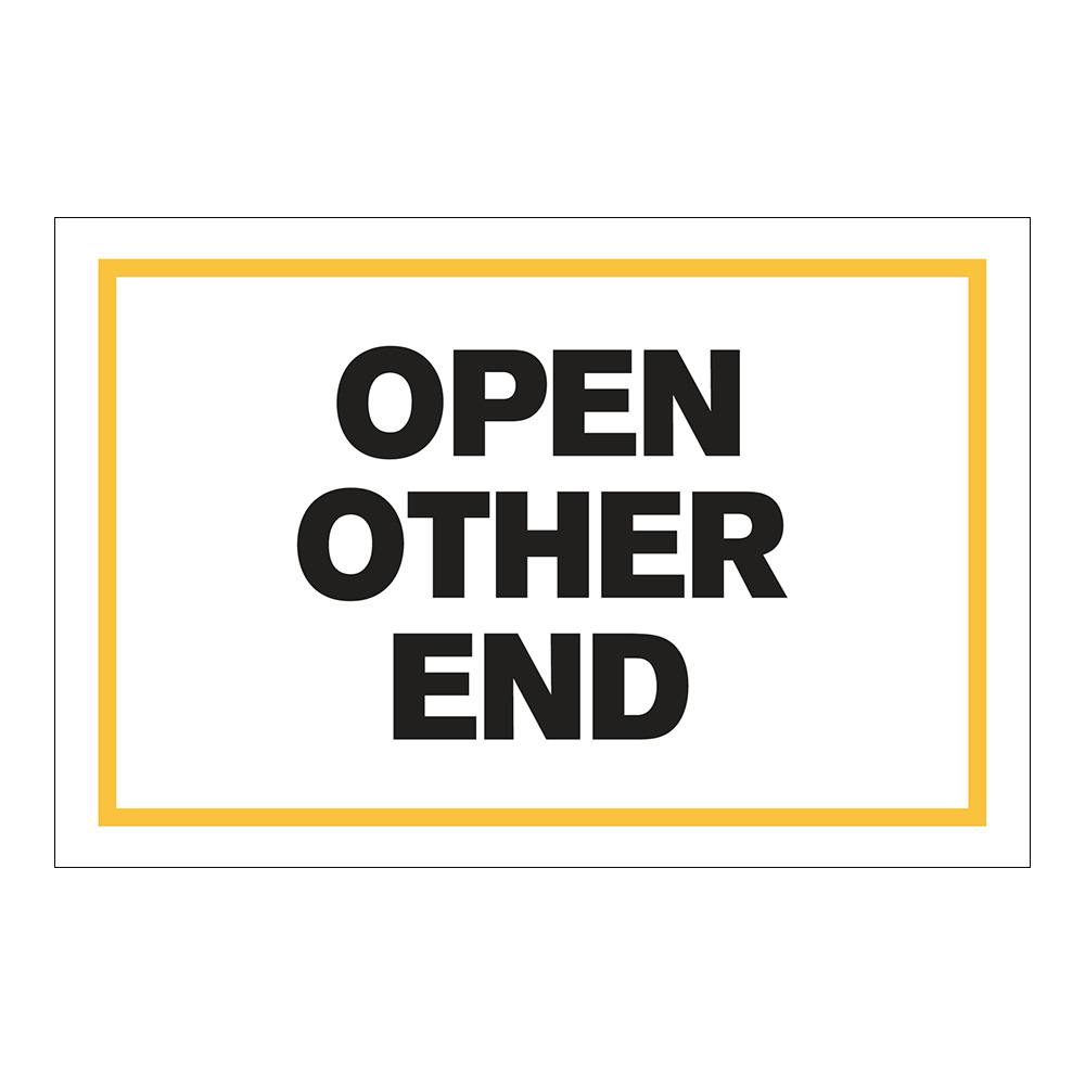 "Open Other End" Horizontal Rectangular Paper Label with Yellow Border - 4" x 6"