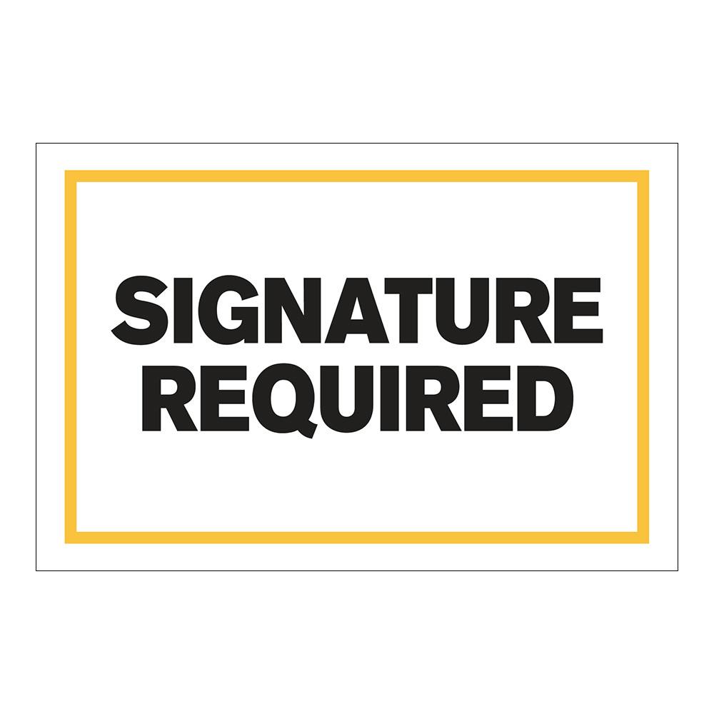"Signature Required" Horizontal Rectangular Paper Label with Yellow Border - 4" x 6"