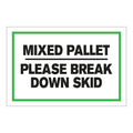 "Mixed Pallet - Please Break Down Skid" Horizontal Rectangular Paper Label with Green Border - 4" x 6"