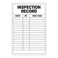 "Inspection Record with Date, By & Next Due" Rows Vertical Rectangular Paper Write-On Label with Black Font - 4" x 6"
