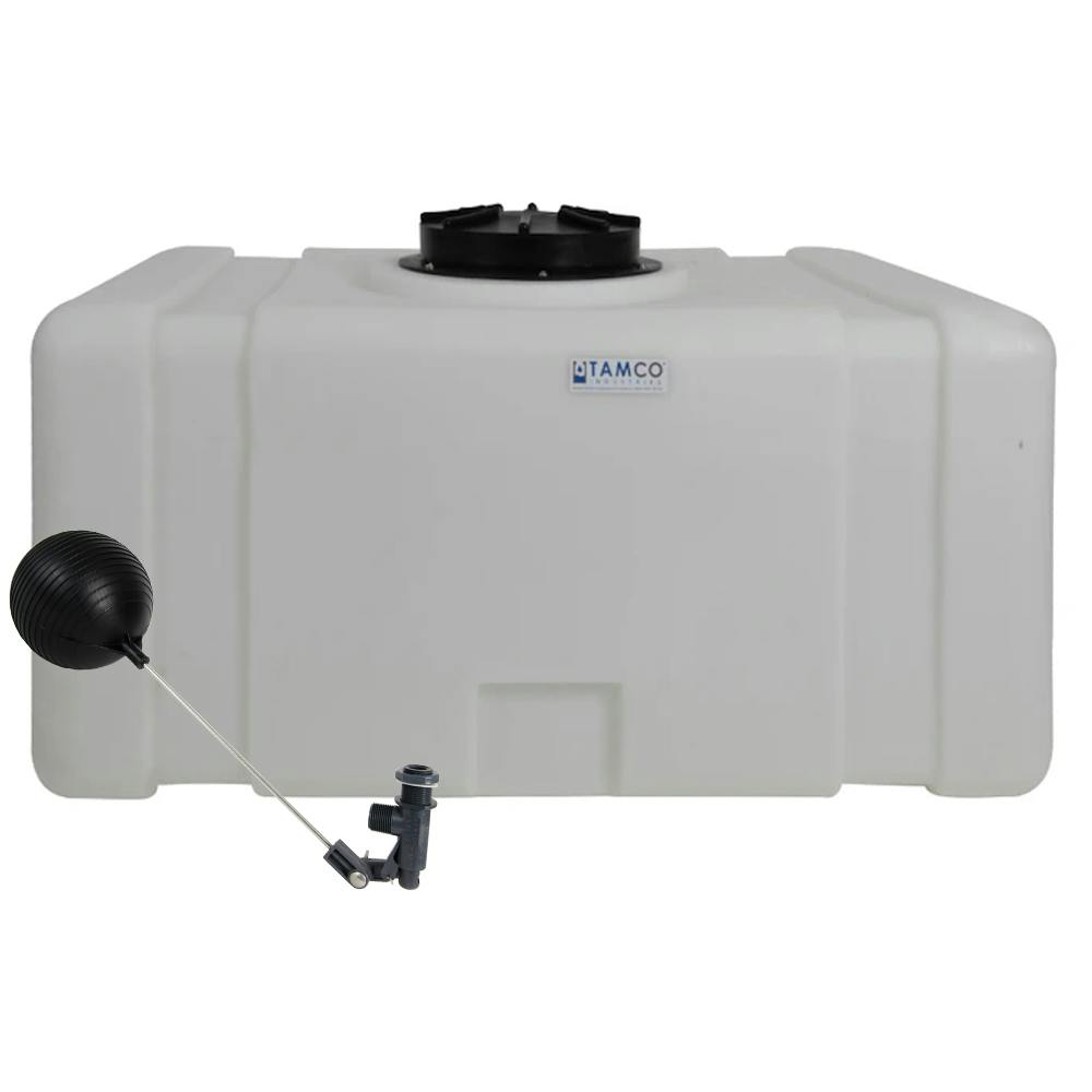 150 Gallon Natural LLDPE Tamco® Bulk Utility Tank with a 12" Lid, 2" FNPT Fitting, 3/4" MIPT Float Valve & 25-Gallon Graduations - 42-1/2" L x 30-1/2" W x 35" Hgt.