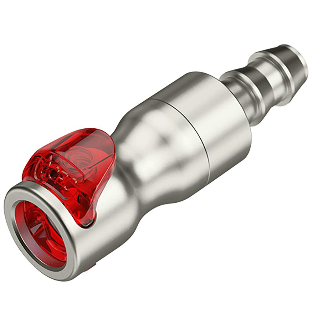 3/8" Hose Barb LQ4S Stainless Steel Locking Valved Body - Red (Insert Sold Separately)