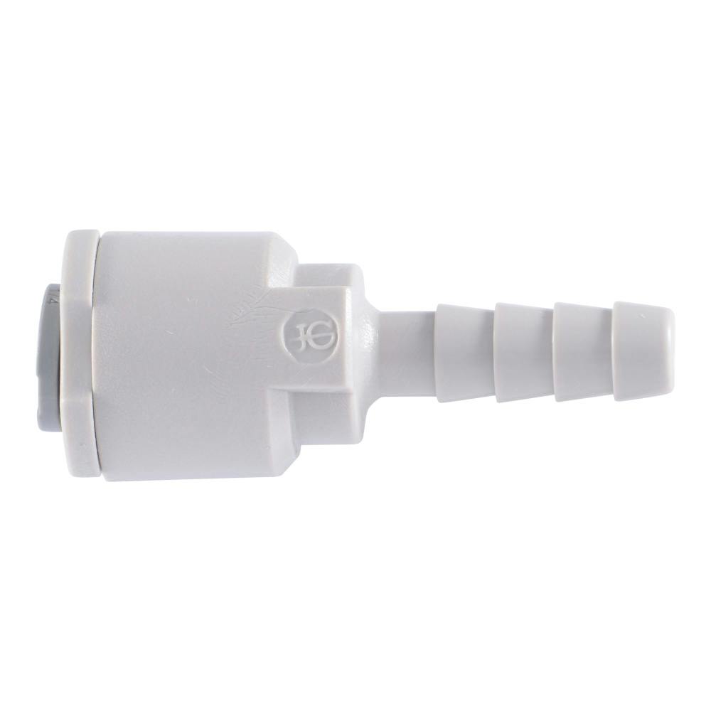 1/4" John Guest® SuperSeal Tube OD x 1/4" Hose ID Gray Acetal Hose Barb Connector