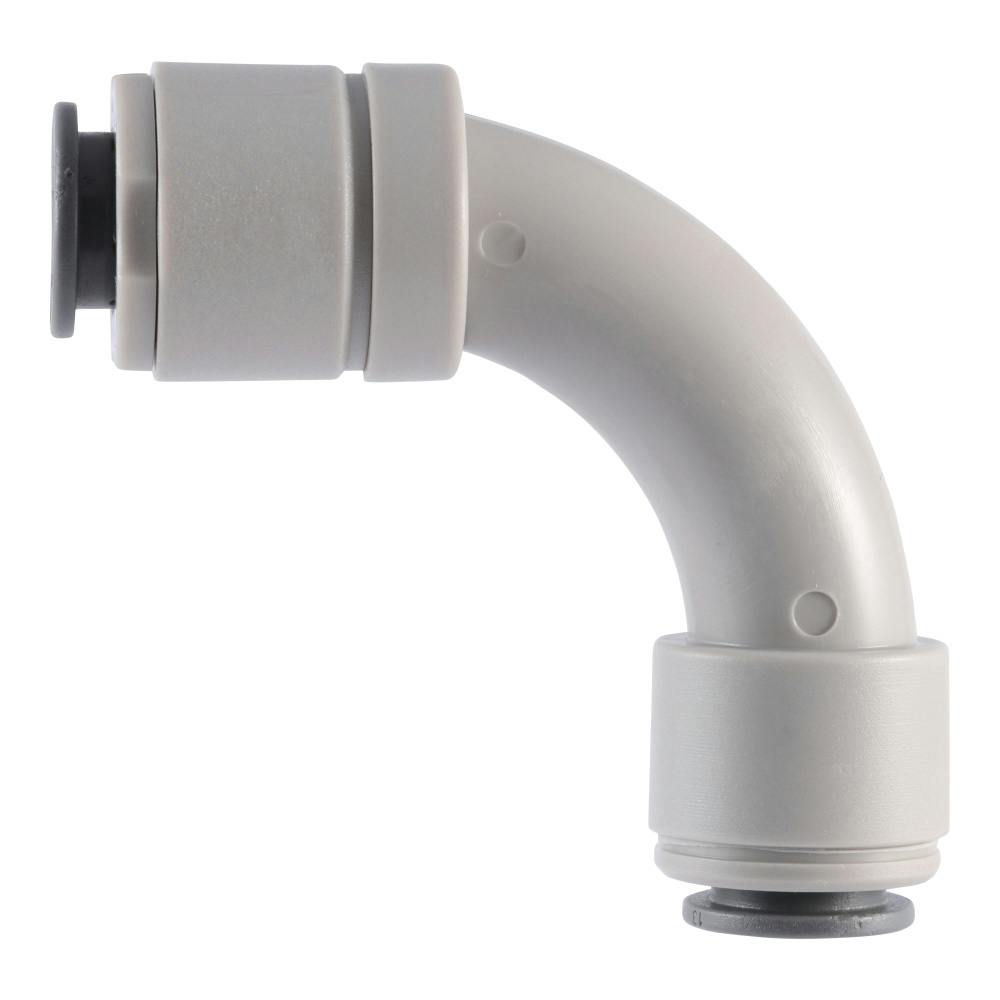 5/16" John Guest® SuperSeal Tube OD x 5/16" Speedfit® Tube OD Gray Acetal Flow Bend Connector