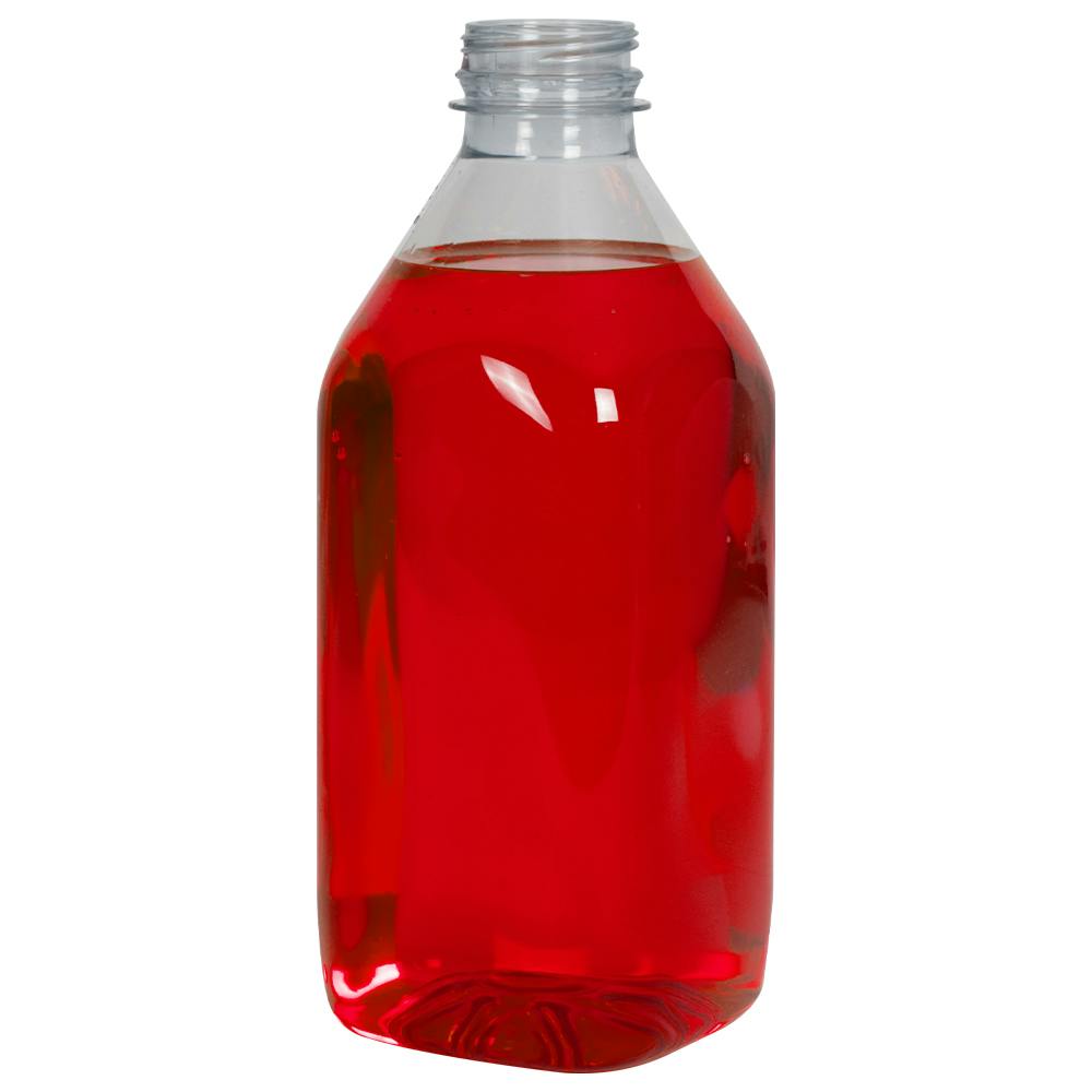 32 oz. Clear R-PET Square Beverage Bottle with 38mm DBJ Neck (Cap Sold Separately)