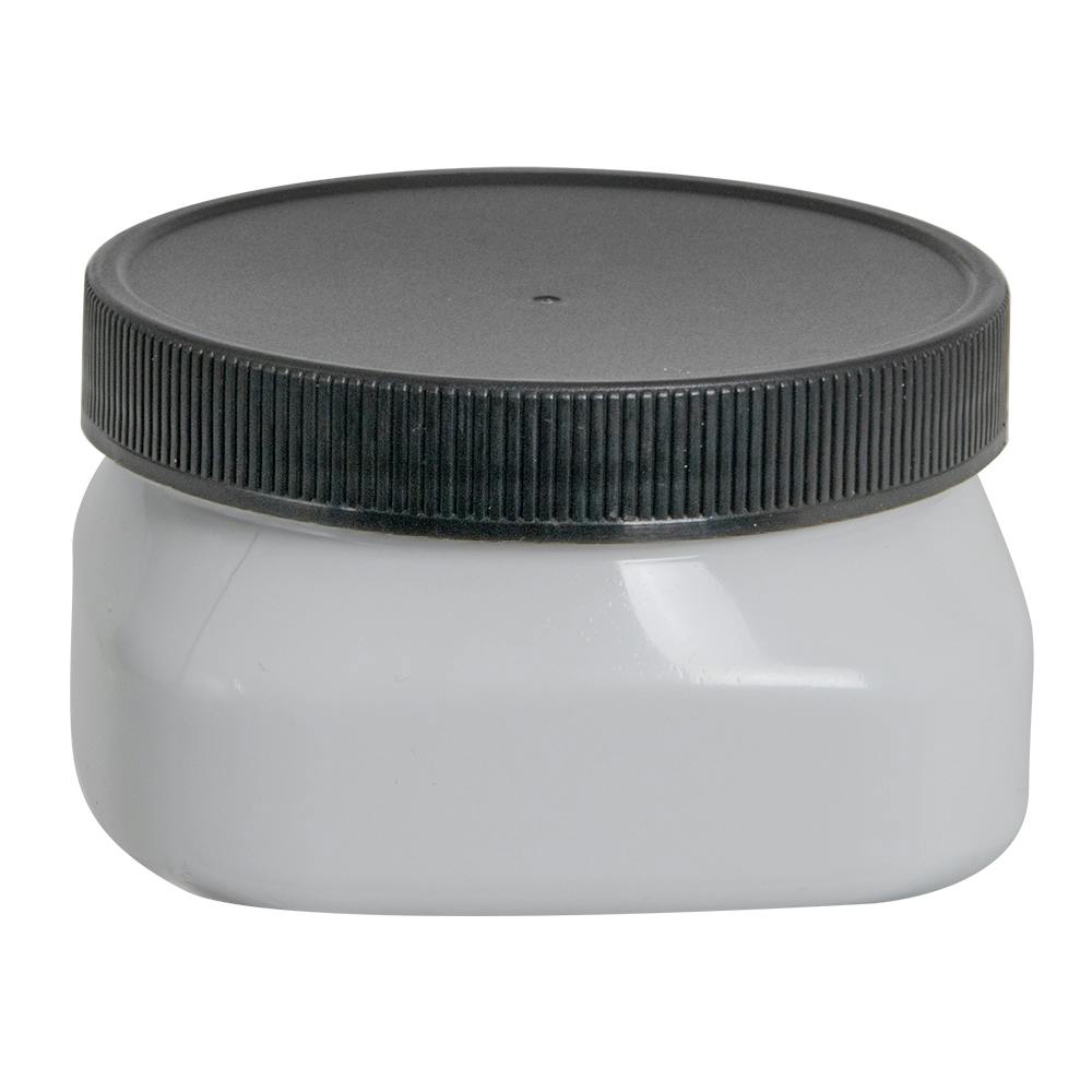 4 oz. White PET Firenze Square Jar with 70/400 Black Ribbed Cap with F217 Liner