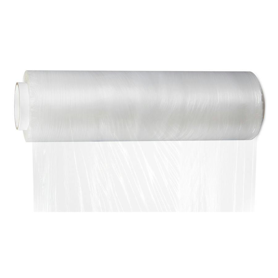 17.7" W x 1450' L x 29 Gauge Thick Clear LLDPE Pre-Stretched Hand Film - Case of 4