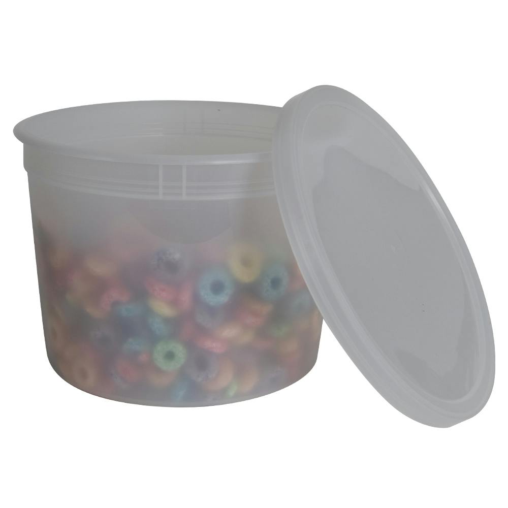 64 oz. Natural LDPE Round Multi-Purpose Container with Snap-On Lid - Case of 50