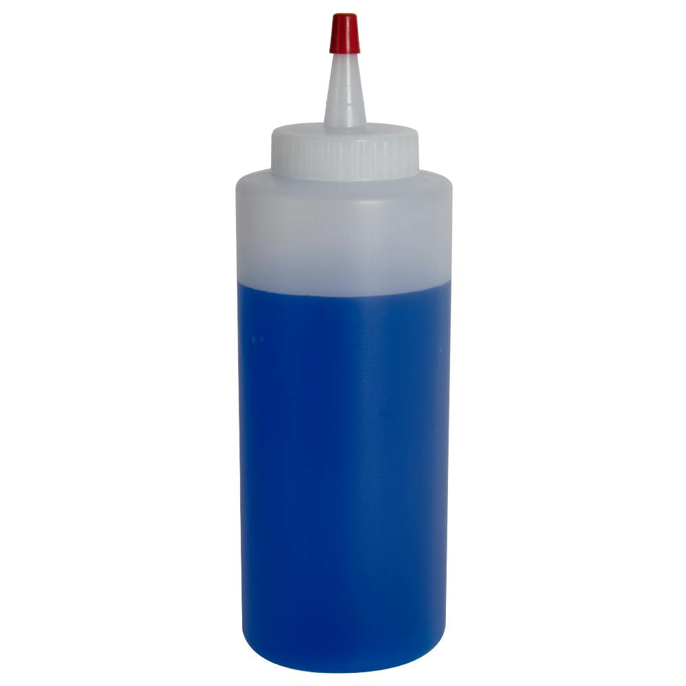 12 oz. Natural HDPE Wide Mouth Cylindrical Bottle with 38/400 Natural Yorker Dispensing Cap with Regular Red Tip
