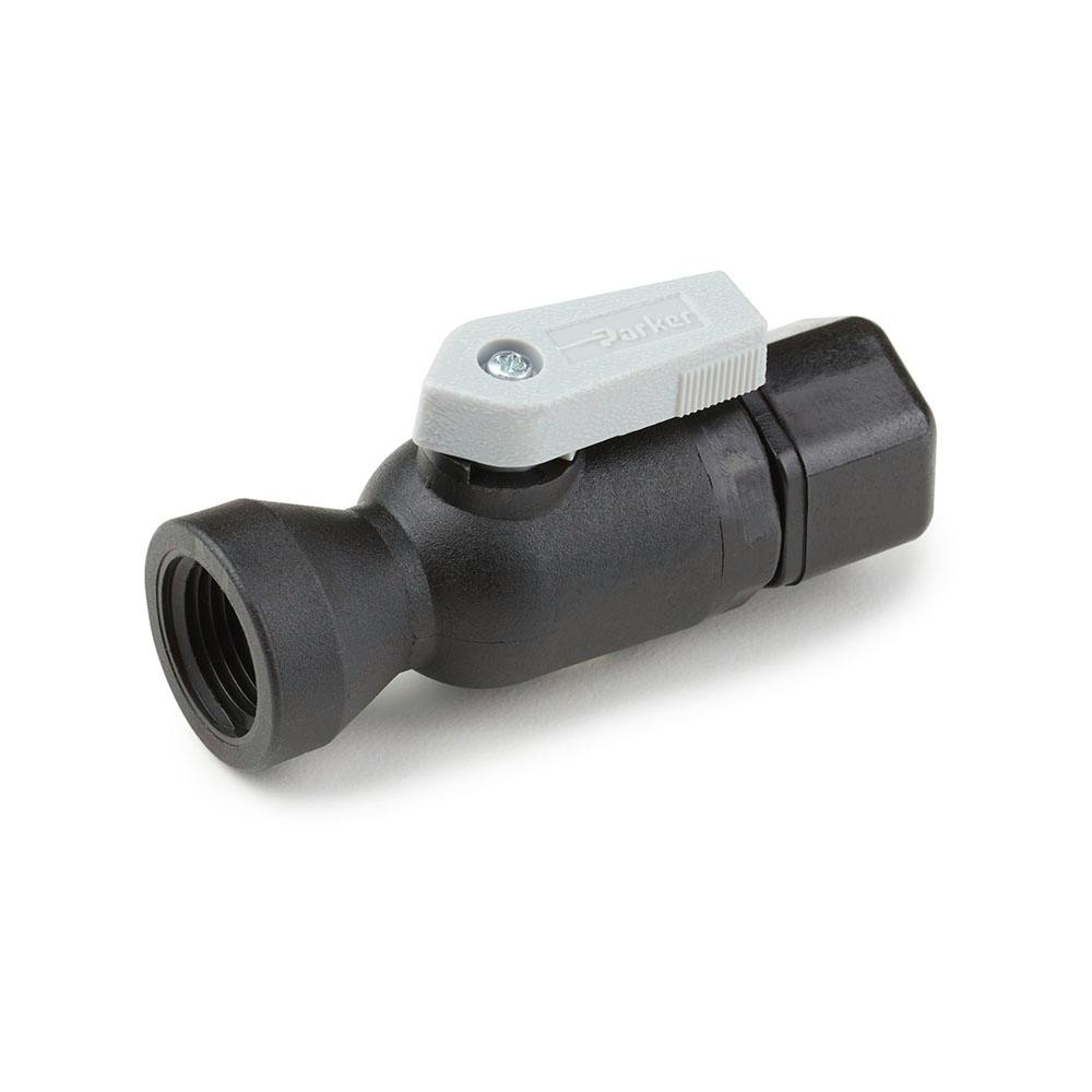 3/8" Tube OD x 3/8" Female NPTF Black Polypropylene Female Connector Ball Valve