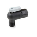 3/8" Tube OD x 3/8" Male NPTF Black Polypropylene Male Elbow Ball Valve