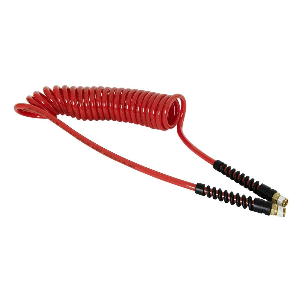 1/4" ID x 3/8" OD NoMar® Fast-Stor® Red Polyurethane Air Hose Assembly with Strain Relief & (2) 1/4" Swivel NPT Fittings - 15' L