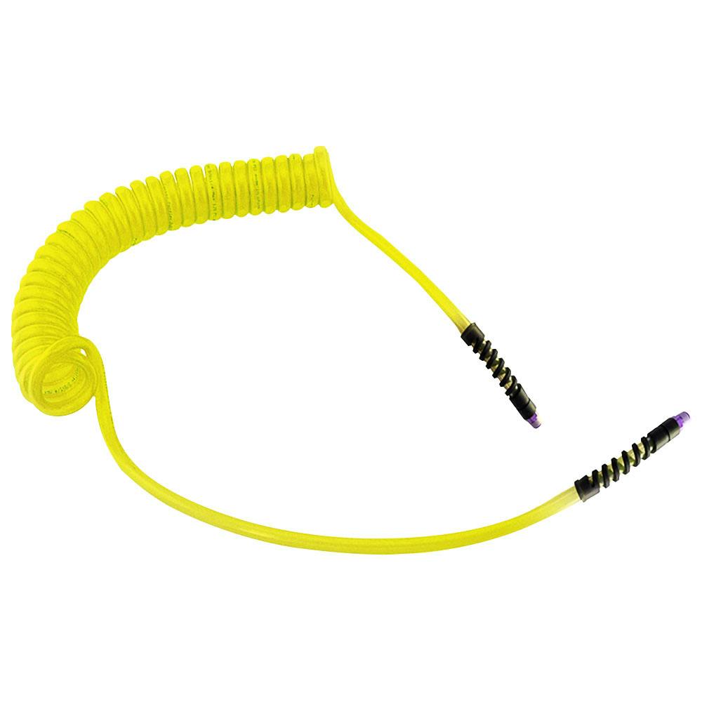 1/4" ID x 3/8" OD NoMar® Fast-Stor® Yellow Polyurethane Air Hose Assembly with Strain Relief & (2) 1/4" Swivel NPT Fittings - 15' L