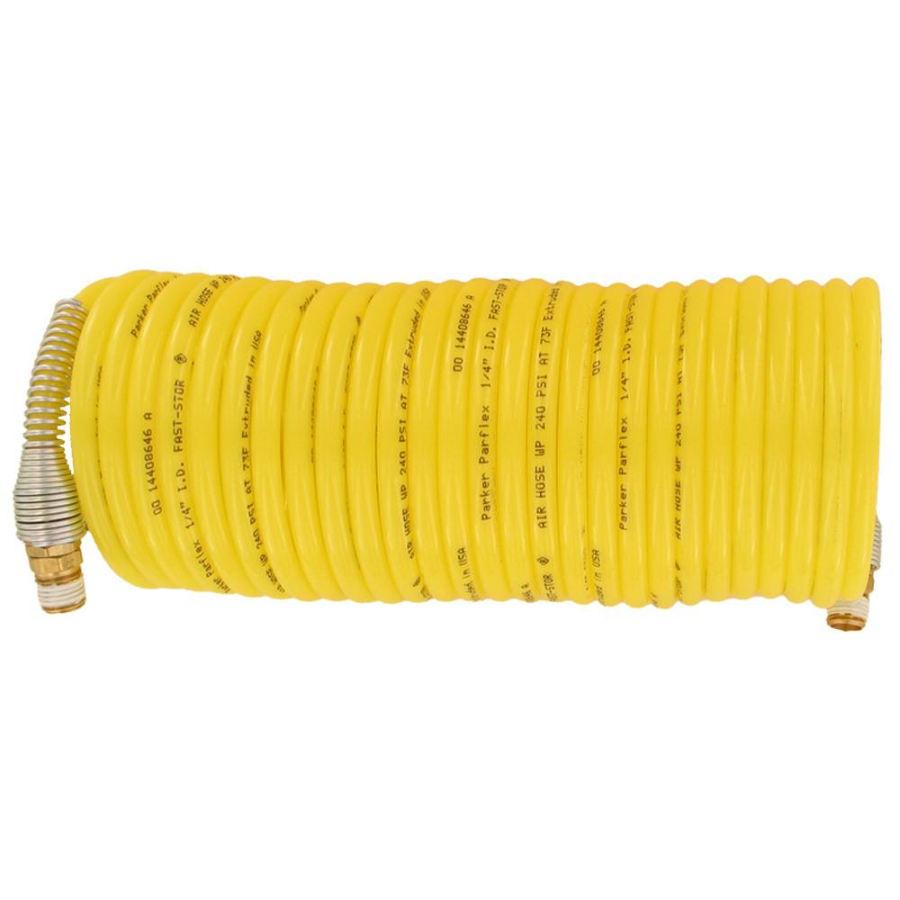 1/4" ID x 5/16" OD NFS Fast-Stor® Yellow Nylon Air Hose Assembly with Spring Guard & (2) 1/4" Swivel NPT Fittings - 12' L