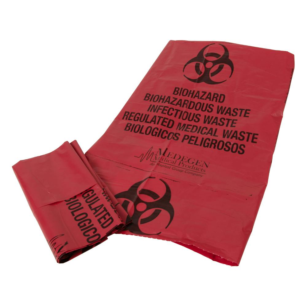 38" L x 45" W x 1.5 mil Thick Red LDPE Dart Tear-Tested Biohazard Bag/Can Liner - 20 Bags per Roll; 10 Rolls per Case