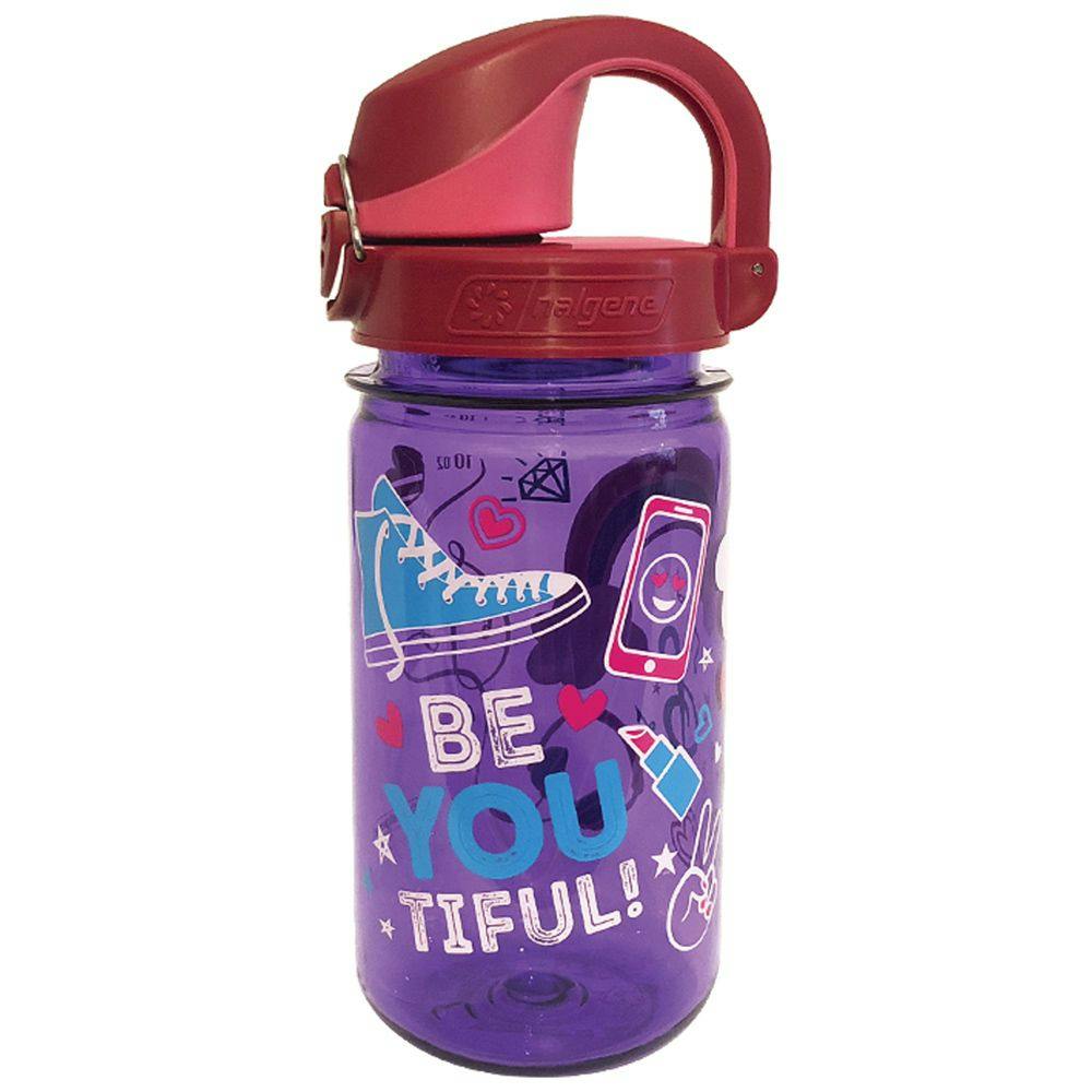 12 oz. Purple with Printed "Beyoutiful" Design Nalgene® Kids On The Fly Sustain Water Bottle with Beet Red Cap