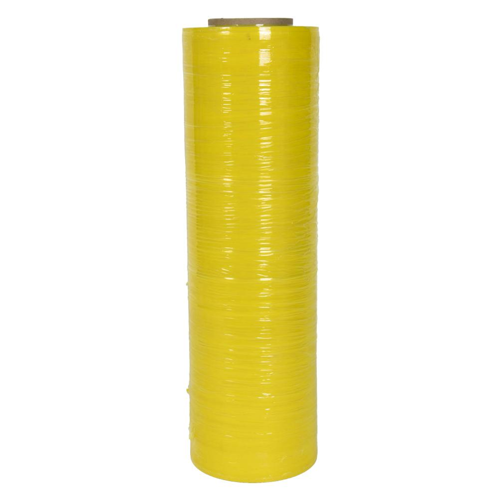 18" W x 1500' L x 80 Gauge Thick Yellow LLDPE Hand Stretch Wrap - Case of 4