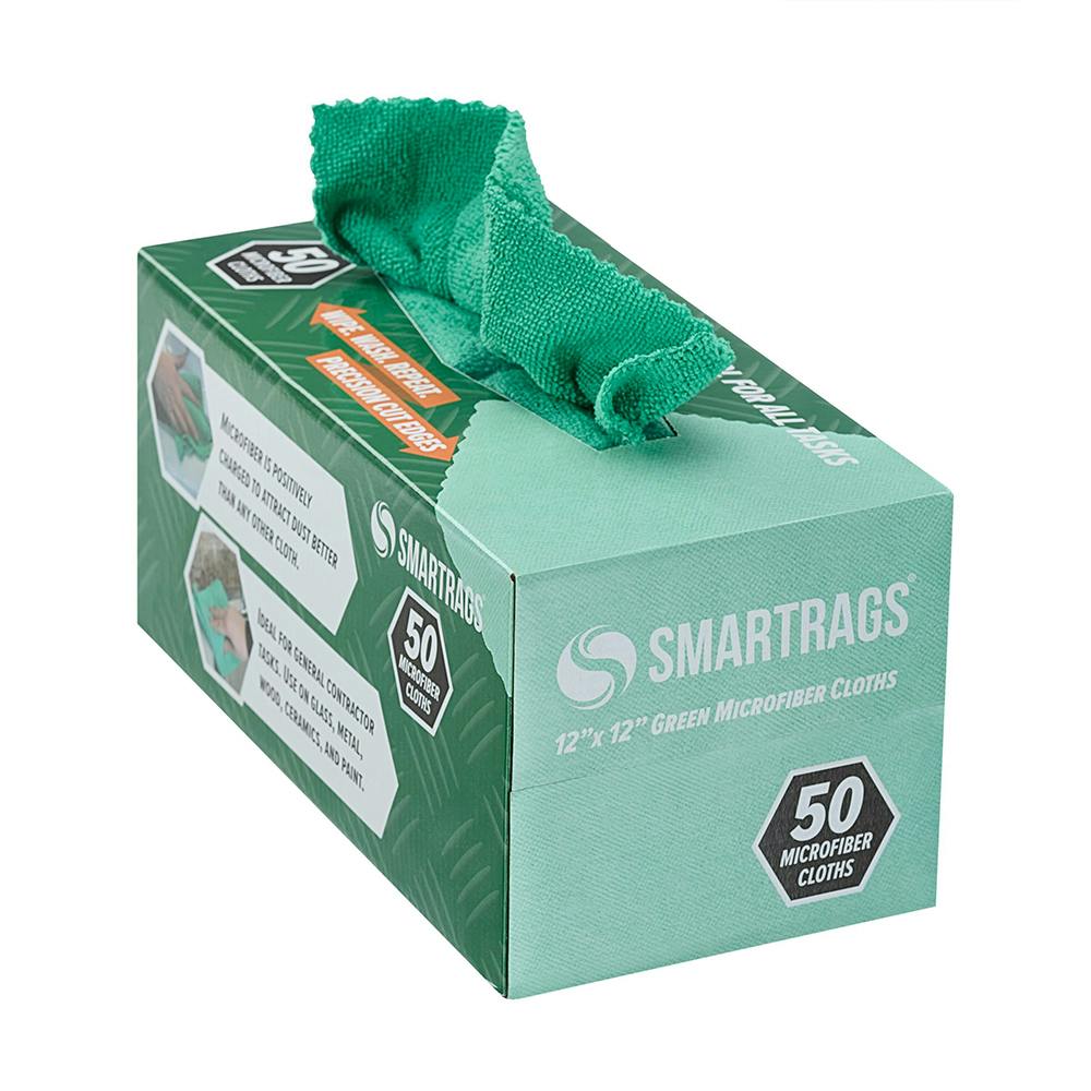 12" L x 12" W Green SmartRags® Microfiber Cloths - Box of 50