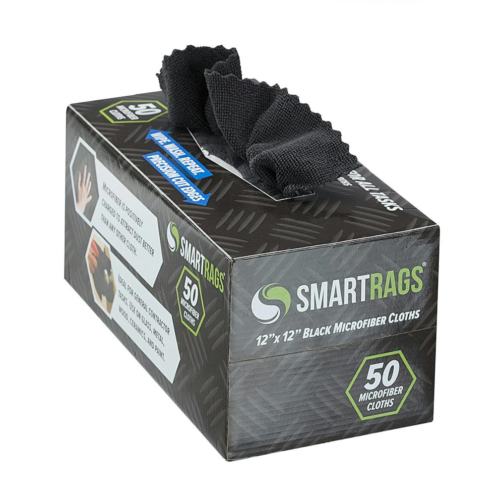 12" L x 12" W Black SmartRags® Microfiber Cloths - Box of 50