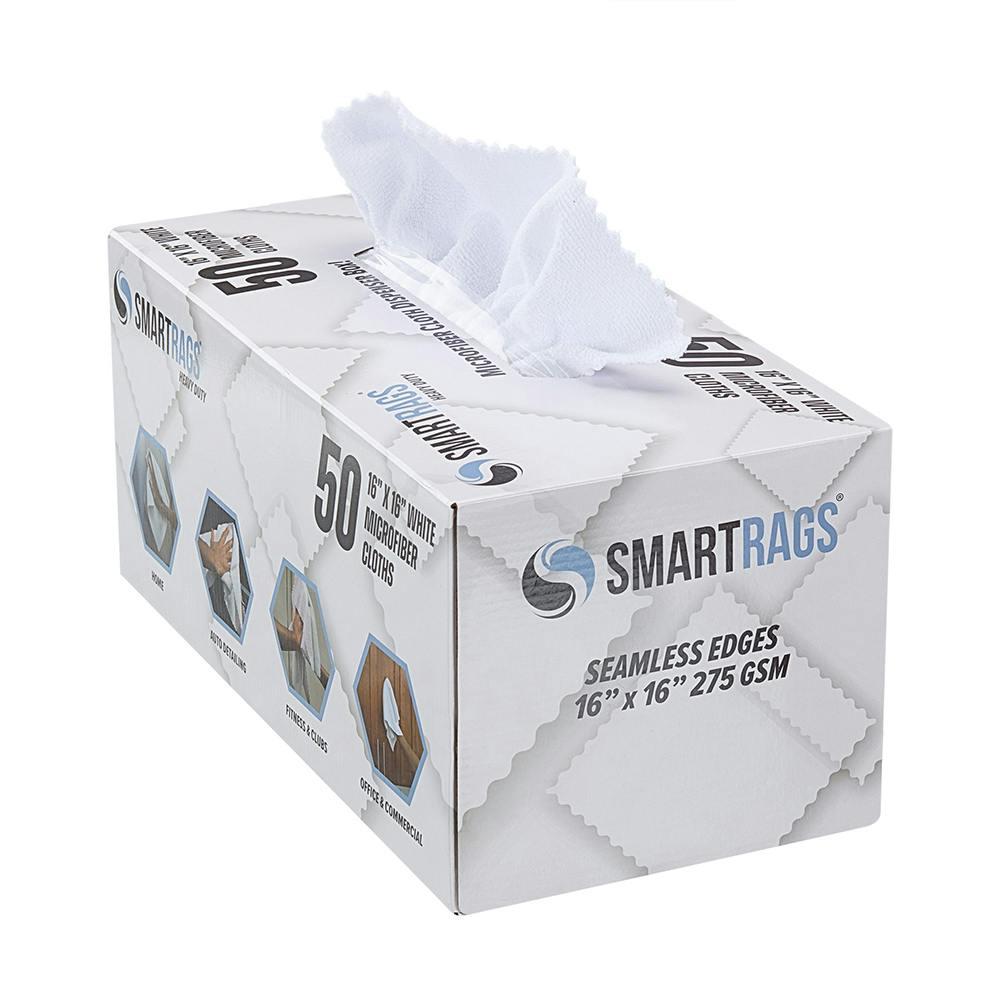 16" L x 16" W White SmartRags® Heavy-Duty Microfiber Cloths - Box of 50