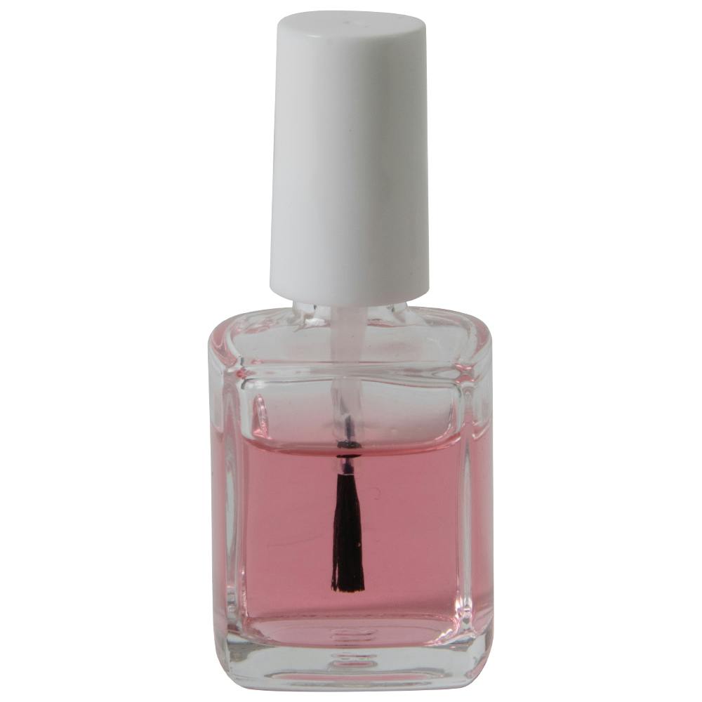 1/2 oz. Clear Rounded Square Glass Bottle with 13/415 White Torino Cap & Flat Lacquer Brush Insert with S Core