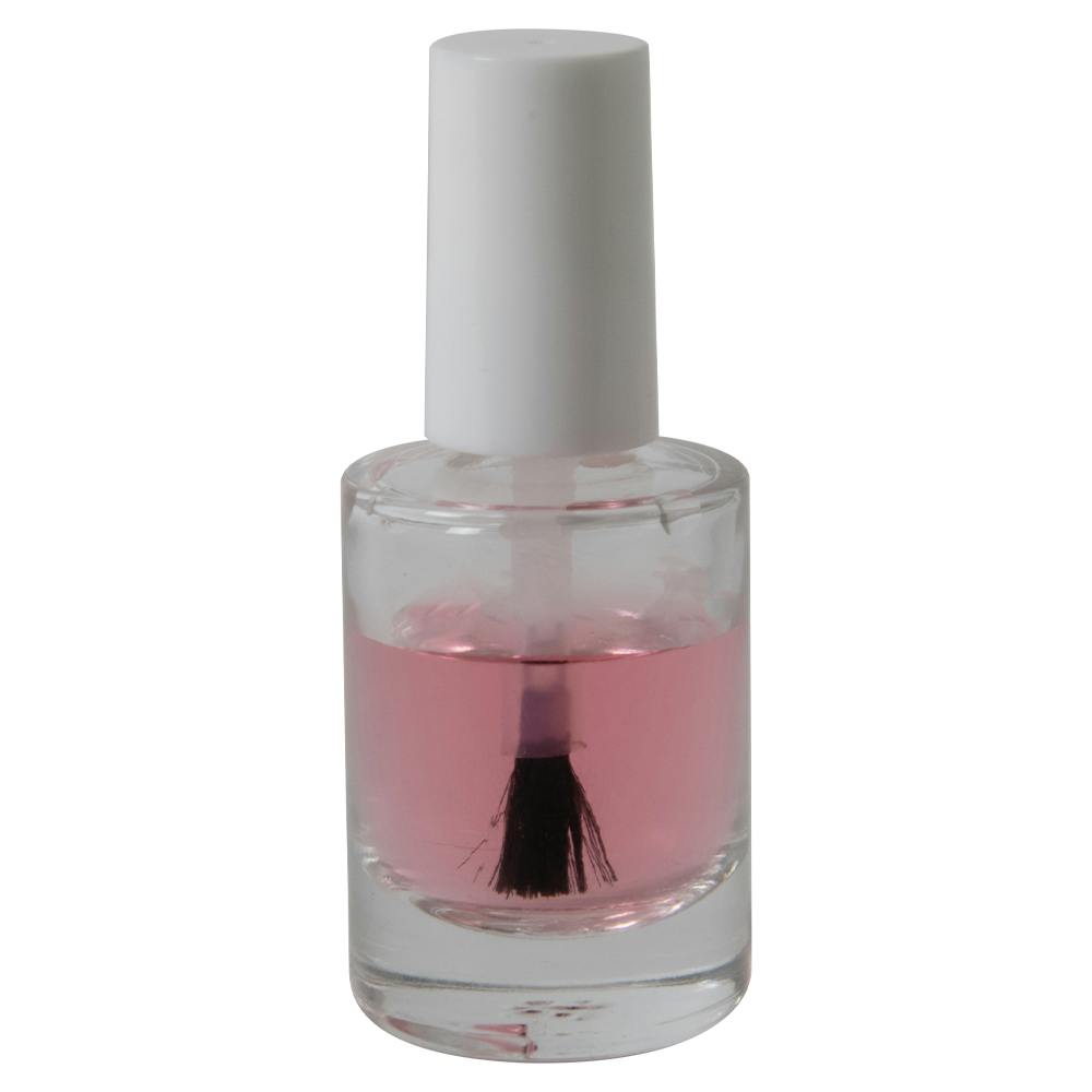 2/5 oz. Clear Stubby Cylinder Glass Bottle with 13/415 White Torino Cap & Flat Lacquer Brush Insert with S Core
