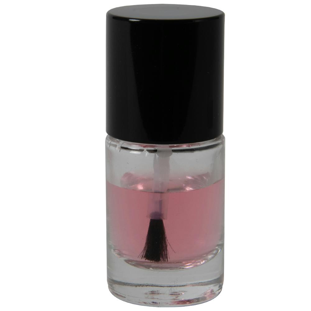 2/5 oz. Clear Stubby Cylinder Glass Bottle with 13/415 Black Leyton Cap & Flat Lacquer Brush Insert with LS Core