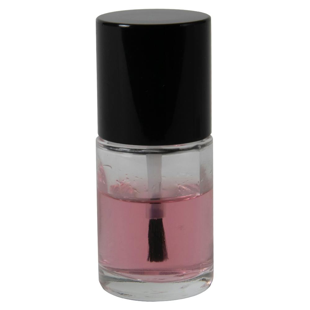 1/2 oz. Clear Stubby Cylinder Glass Bottle with 13/415 Black Leyton Cap & Flat Lacquer Brush Insert with LS Core