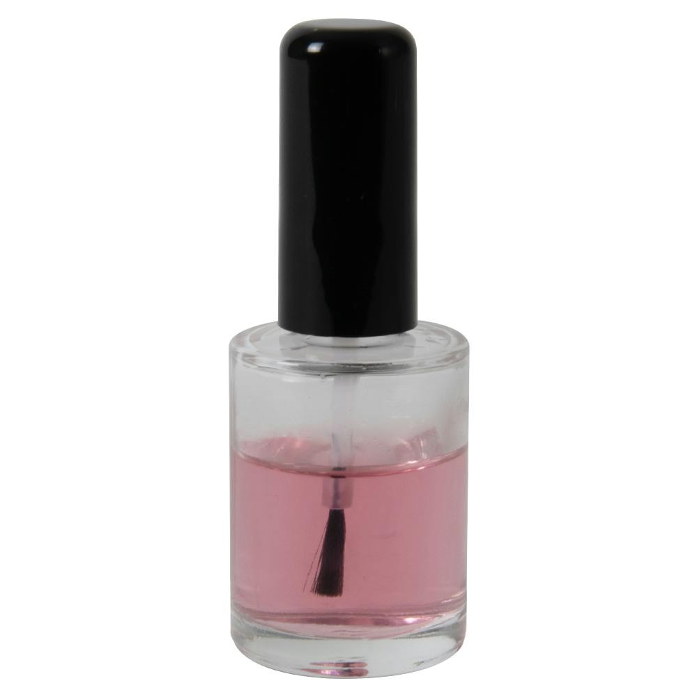 1/2 oz. Clear Stubby Cylinder Glass Bottle with 13/415 Black St. Vincent Cap & Flat Lacquer Brush Insert with LS Core